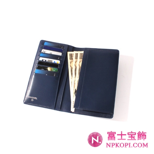 シャネル キャビアスキン 長財布 ネイビー A48651